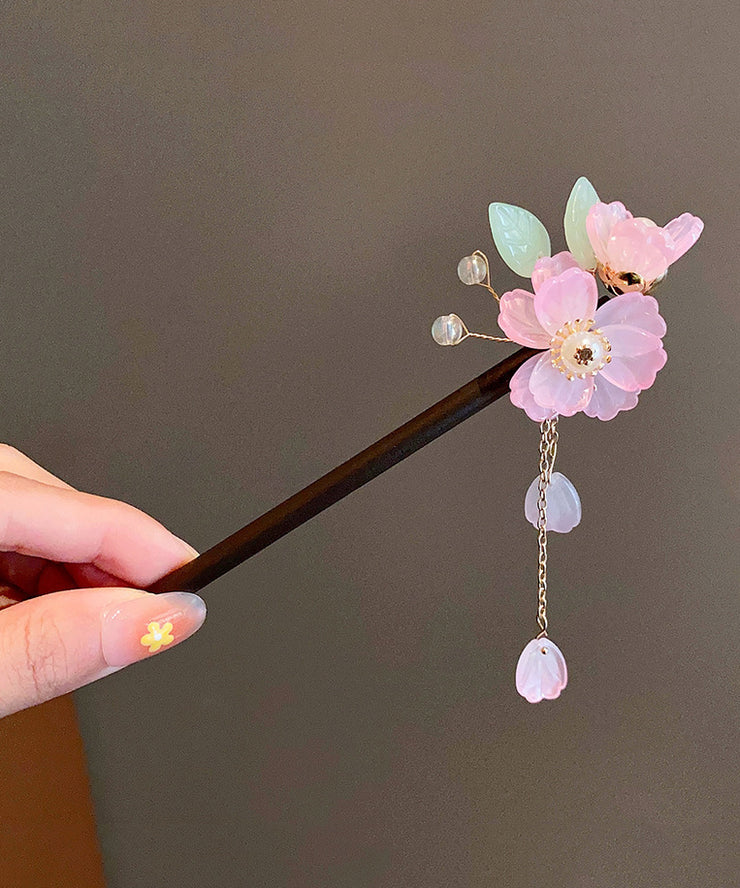 Chinese Style Yellow Wooden Floral Hairpin