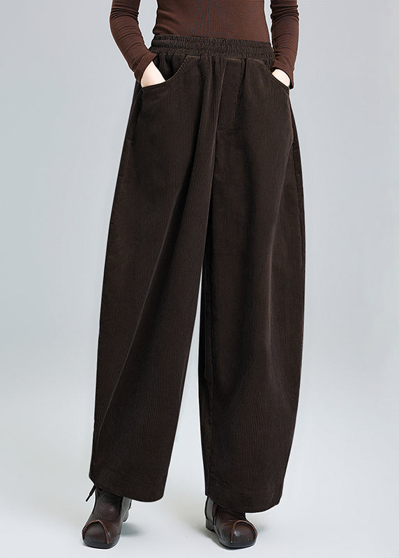 Chocolate Corduroy Pants Oversized Elastic Waist Spring