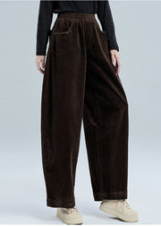 Chocolate Corduroy Pants Oversized Elastic Waist Spring