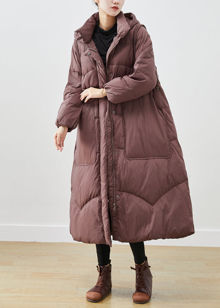 Chocolate Duck Down Coats Drawstring Big Pockets Winter