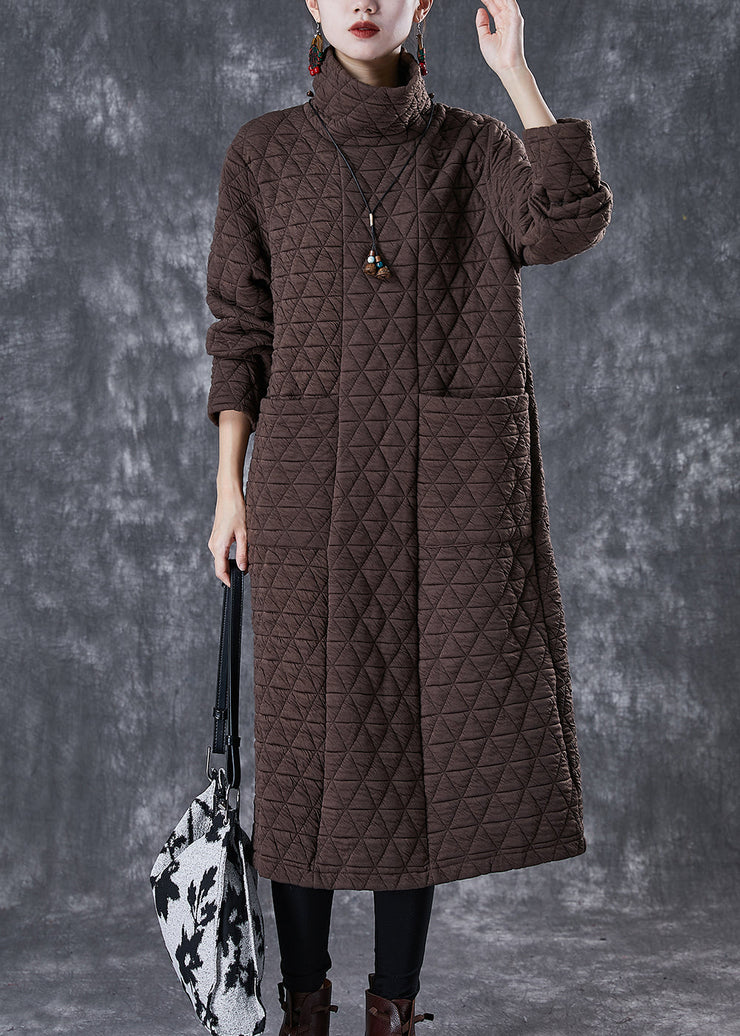 Chocolate Fine Cotton Filled Maxi Dresses Turtle Neck Winter