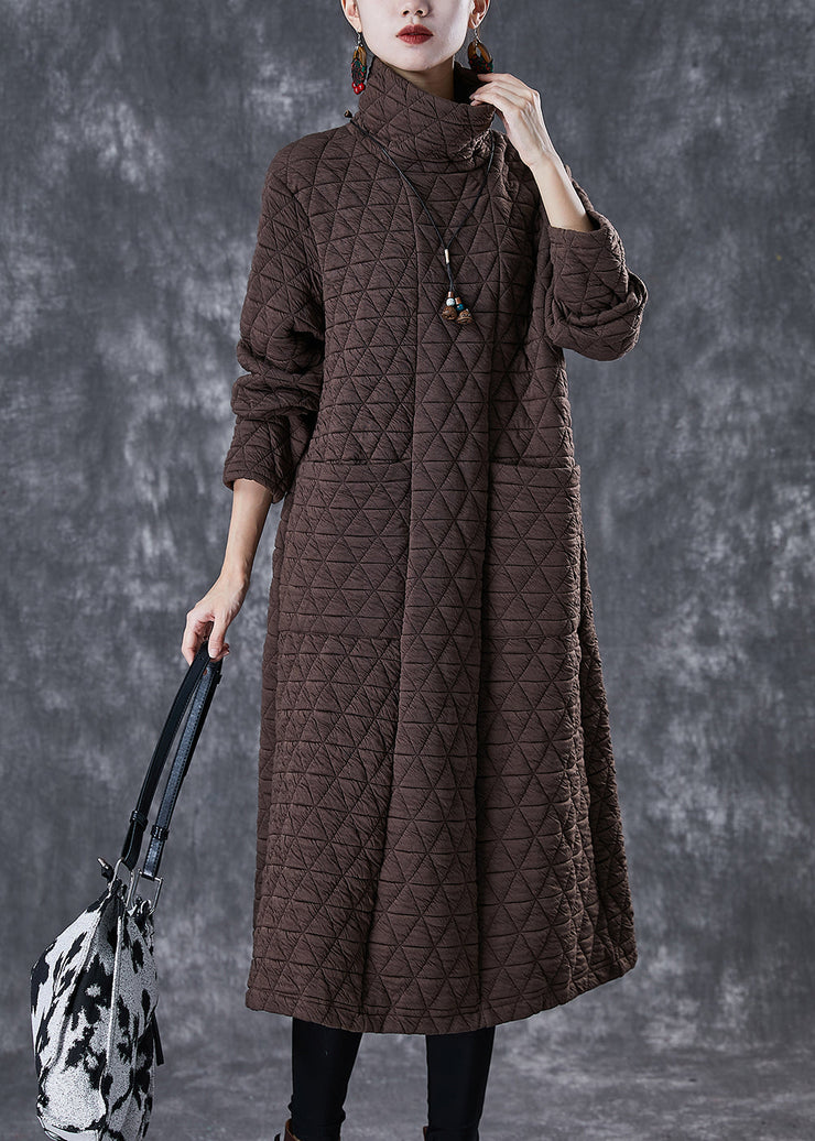 Chocolate Fine Cotton Filled Maxi Dresses Turtle Neck Winter