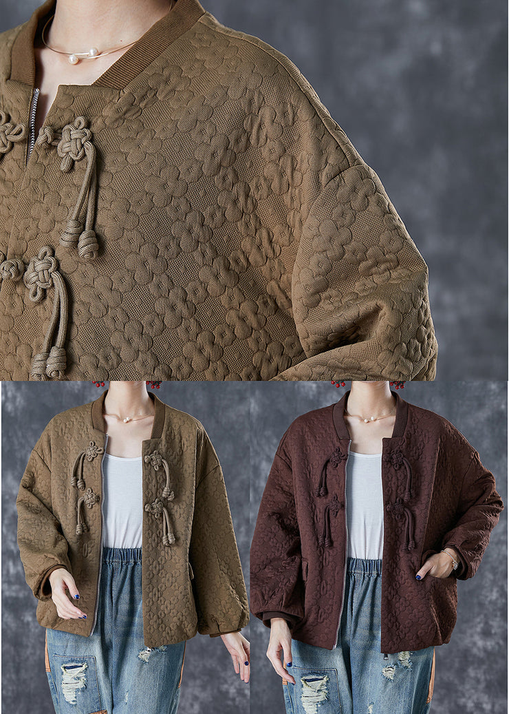 Chocolate Jacquard Cotton Jacket Tasseled Oversized Fall