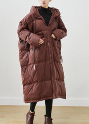 Chocolate Oversized Duck Down Jackets Hooded Drawstring Winter