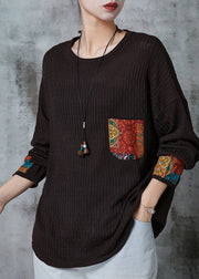 Chocolate Patchwork Applique Knit Cozy Sweaters Spring