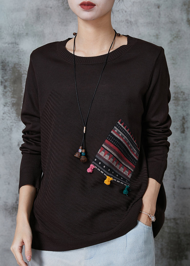 Chocolate Patchwork Knit Loose Sweaters O-Neck Spring