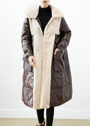 Chocolate Patchwork Mink Velvet Duck Down Down Coat Oversized Winter