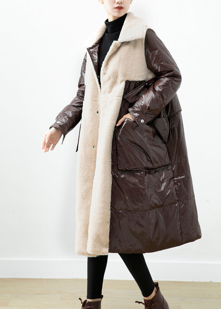 Chocolate Patchwork Mink Velvet Duck Down Down Coat Oversized Winter