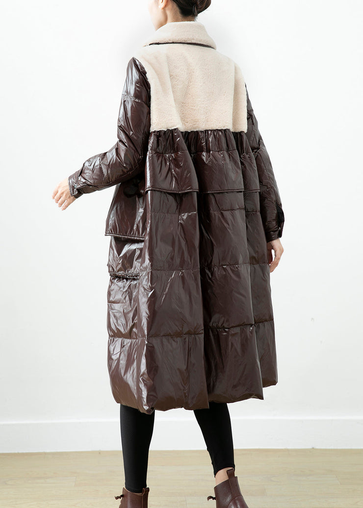 Chocolate Patchwork Mink Velvet Duck Down Down Coat Oversized Winter