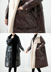 Chocolate Patchwork Mink Velvet Duck Down Down Coat Oversized Winter