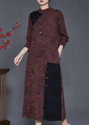 Chocolate Patchwork Silk Dresses Asymmetrical Jacquard Spring