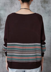 Chocolate Striped Knit Cozy Sweater Tops Oversized Spring