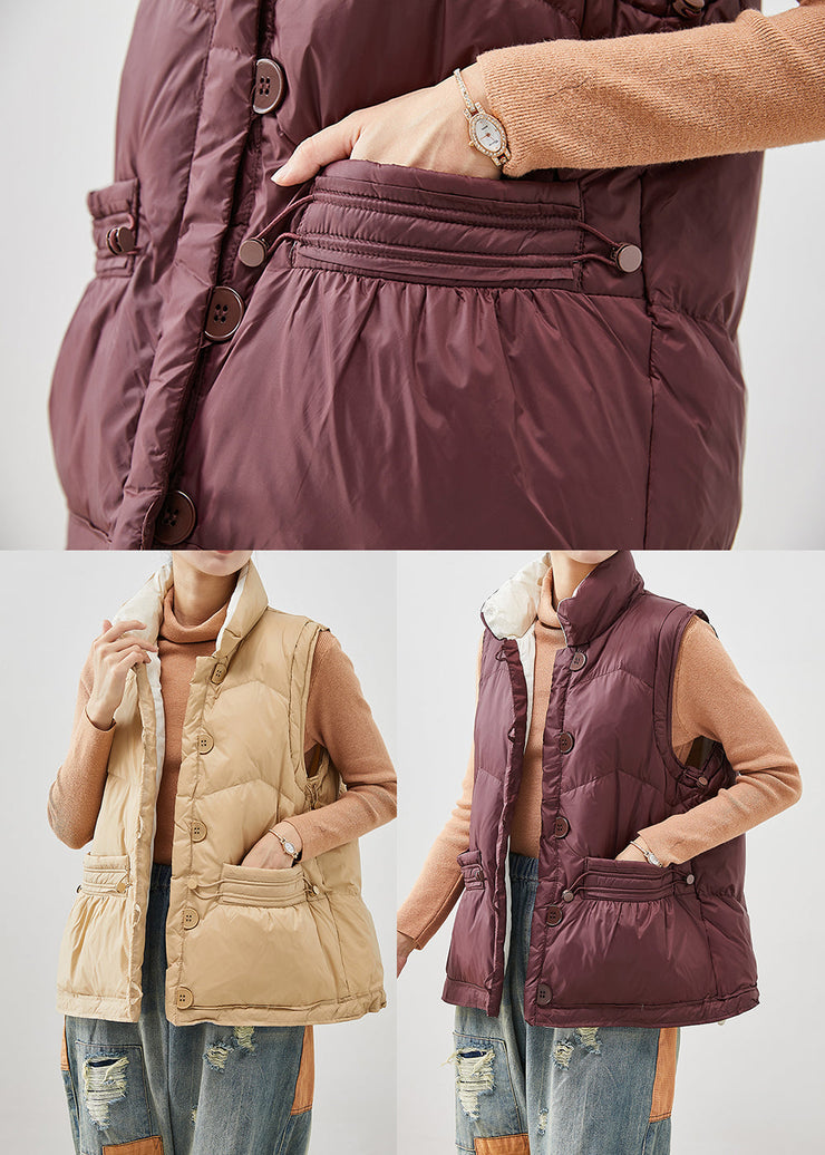 Chocolate Thick Duck Down Vest Tops Drawstring Pockets Winter