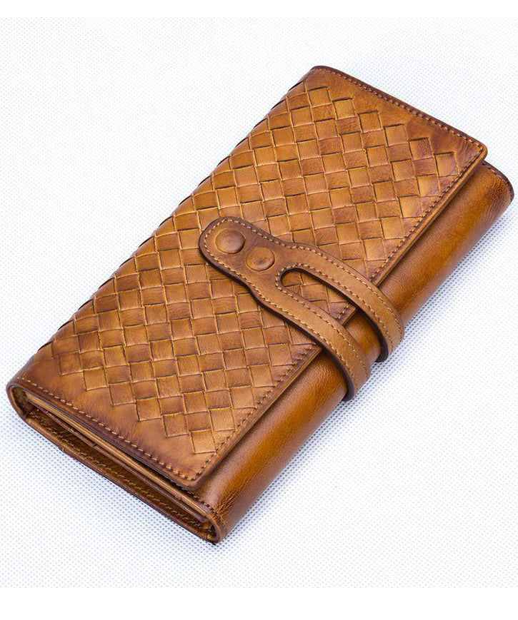 Classic Coffee Diamond lattice Genuine Calf Leather Wallet Purse