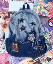 Classic Gradient Blue Denim Patch Large Capacity Backpack Bag