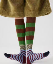 Classic Striped Contrasting Color Cotton Over The Calf Socks