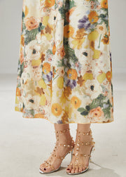 Classy Apricot Elastic Waist Print Linen Skirts Summer