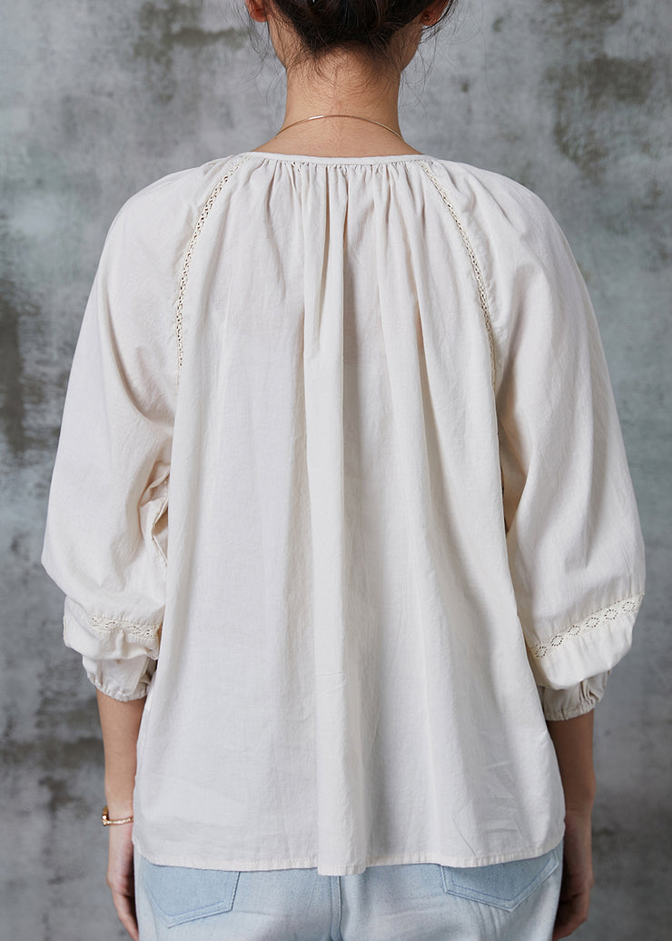 Classy Apricot Embroidered Tasseled Cotton Shirt Tops Spring