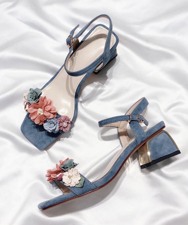 Classy Apricot Floral Buckle Strap Chunky Heel Sandals Peep Toe