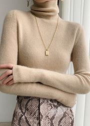 Classy Apricot Hign Neck Cozy Cashmere Sweater Tops Fall