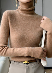 Classy Apricot Hign Neck Cozy Cashmere Sweater Tops Fall