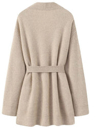 Classy Apricot Oversized Tie Waist Knit Coat Fall