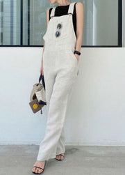 Classy Apricot Patchwork Cotton Straight Overalls Jumpsuit Summer