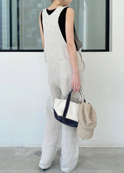 Classy Apricot Patchwork Cotton Straight Overalls Jumpsuit Summer