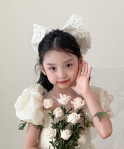 Classy Beige Alloy Tulle Bow Pearl Ribbon Headcloth Kids Hairpin