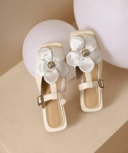 Classy Beige Floral Splicing Hollow Out Slide Sandals
