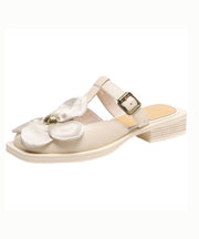 Classy Beige Floral Splicing Hollow Out Slide Sandals