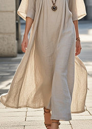 Classy Beige Oversized Cotton Long Dress Summer