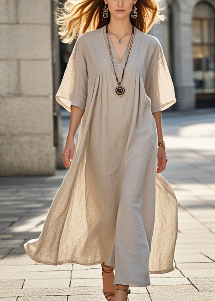 Classy Beige Oversized Cotton Long Dress Summer