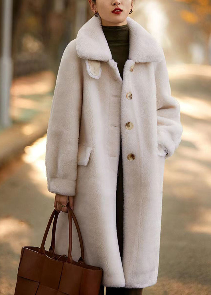 Classy Beige Stand Collar Pockets Patchwork Wool Trench Winter