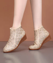 Classy Beige Tulle Sequins Splicing Wedge Boots