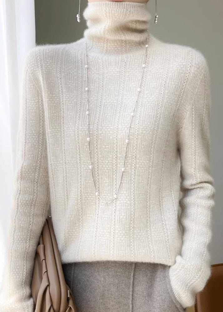 Classy Beige Turtleneck Thick Wool Knit Sweater Fall