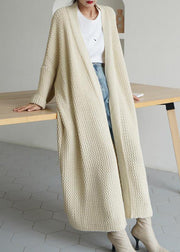 Classy Beige V Neck Cozy Knit Long Cardigans Spring