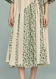 Classy Beige V Neck Patchwork Print Cotton Dresses Summer