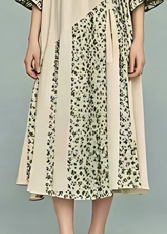 Classy Beige V Neck Patchwork Print Cotton Dresses Summer