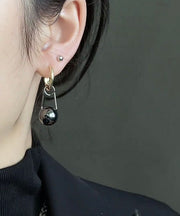 Classy Black Alloy Pearl Round Drop Earrings