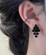 Classy Black Alloy Zircon Tassel Stud Earrings