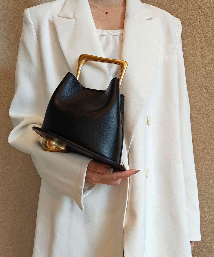 Classy Black Asymmetric Design Calf Leather Satchel Handbag