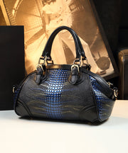 Classy Black Blue Versatile Calf Leather Tote Handbag