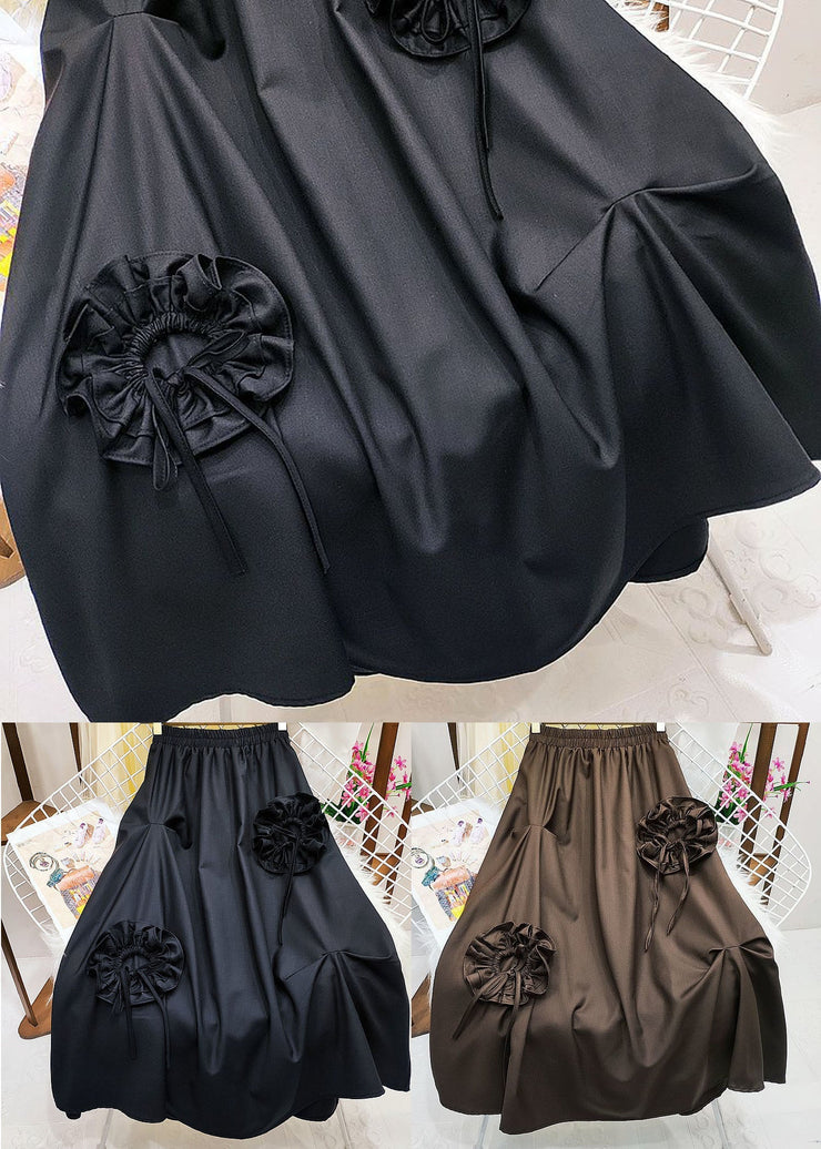 Classy Black Elastic Waist Cinched Cotton Skirt Spring