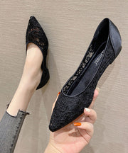 Classy Black Embroider Flower Tulle Splicing Pointed Toe Sandals