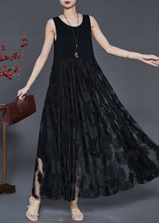 Classy Black Embroidered Lace Long Dress Sleeveless