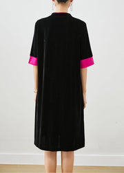 Classy Black Embroidered Silk Velour Dresses Half Sleeve