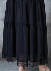 Classy Black Exra Large Hem Patchwork Lace Cotton Dresses Summer