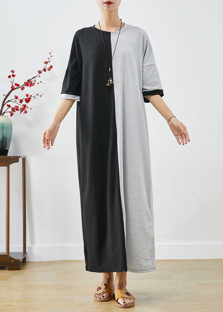 Classy Black Grey Oversized Patchwork Cotton Dresses Half Sleeve