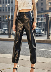 Classy Black High Waist Silm Fit Faux Leather Pants Fall